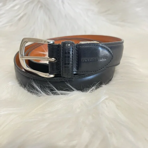 Burberry Black and Brown Leather Belt with Silver Buckle w/COA
